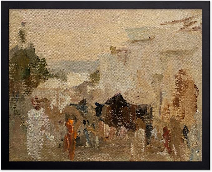 Poster Master Vintage The Bazaar Painting Poster - Retro Street in Udaipur Print - India Art - Cityscape Art - Farmhouse Art - Abstract Art - Office or Living Room Wall Decor, 8x10 Black Framed