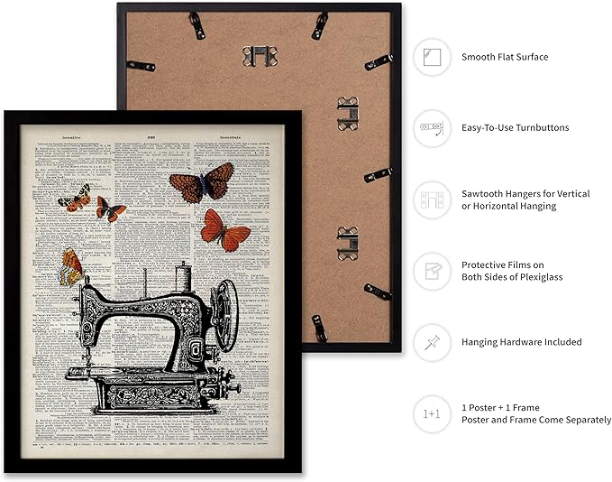 Poster Master Dictionary Art Poster - Sewing Machine Print - Sewing Art - Butterfly Art - Gift for Men, Women & Dressmaker - Chic Decor for Living Room, Bedroom or Office, 16x20 Black Framed