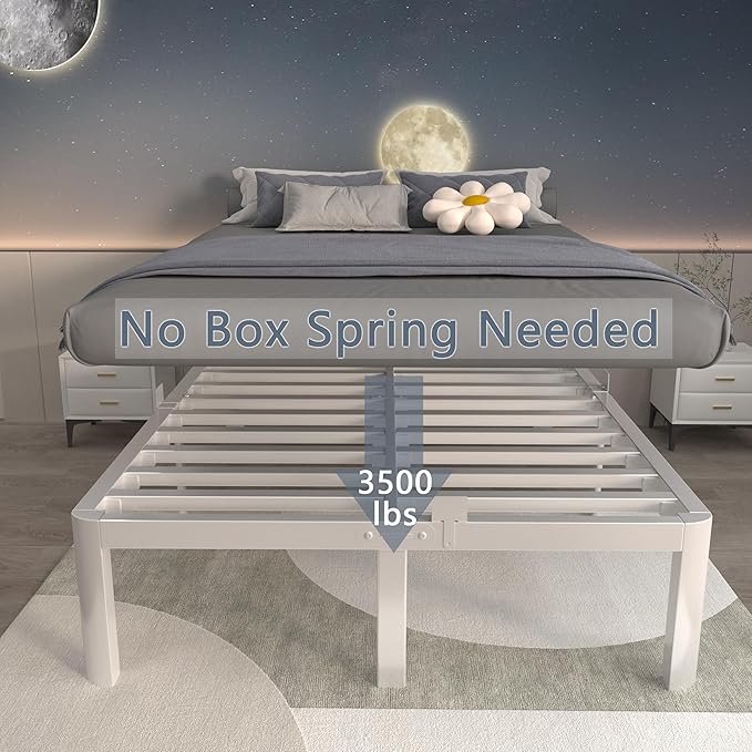 ITIMIDI 14 Inch King Size White Bed Frame with Round Corner Legs, Metal King Bed Frame Platform, Storage Space, No Box Spring Needed, Heavy Duty Steel Support 3500 LBS, Noiseless, Easy Assembly