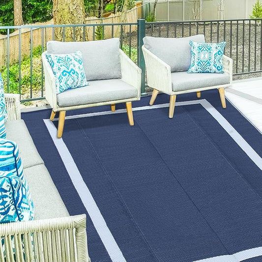 Ogrmar 5x8 FT Reversible Mats, Outdoor Rug for Patio Clearance, Waterproof Carpet, Plastic Straw Rug for Indoor Outdoor, Floor Mat&Rug for RV Porch Camping Backyard Deck Balcony Beach Trailer (Blue)