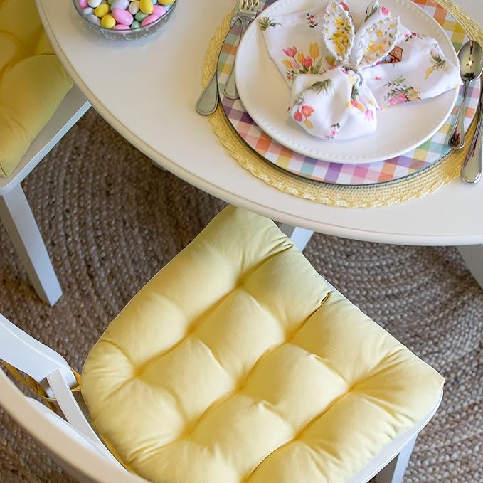 Barnett Home Decor Cotton Duck Yellow Dining Chair Pad with Ties - Medium Size 18 Chair Cushion - Latex Foam Fill - Machine Washable, Reversible, Solid Color, 100% Cotton, Made in USA