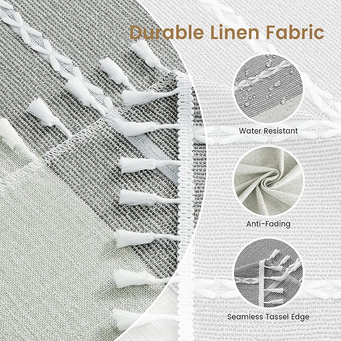 puredown® Rustic Rectangle Tablecloth, Waterproof Cotton Linen Tablecloth with Tassel, Wrinkle Free Farmhouse Table Cloths for Kitchen Dining Outdoor, 55"x102",8-10 Seats, Gray