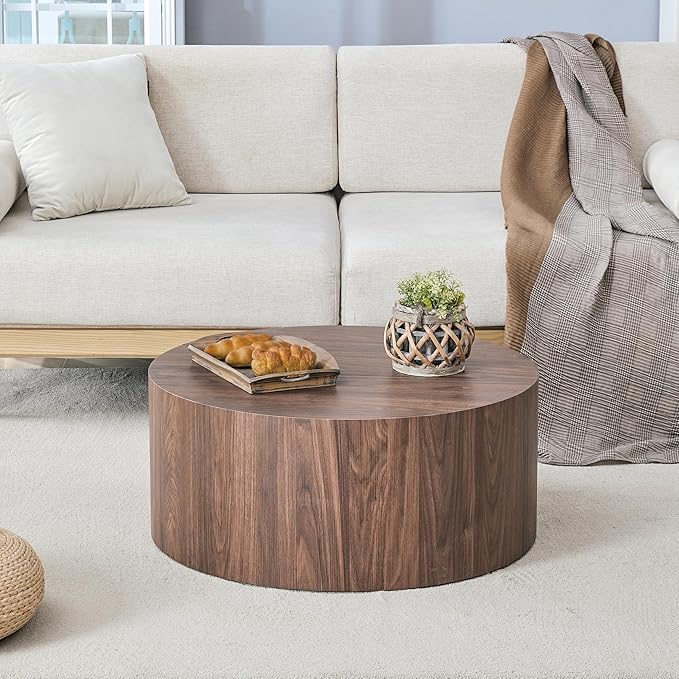Modern Coffee Table,27.5Inch Round Top Tea Table,Living Room Center Table with Texture for Living Room,Office,Apartment
