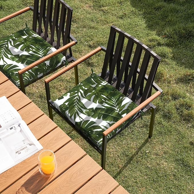 Set of 2 Outdoor Square Chair Cushions 18.5"x16"x2" for Patio, Water Resistant Patio Dining Seat Pads Replacement for Kitchen Garden and Outdoor Furniture Decoration - Palm Green