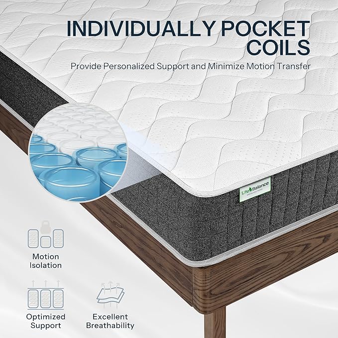 Life Balance Hybrid 10 Inch King Size Mattress, Medium Firm, Supportive Foam & Innerspring Coils, Pressure Relief & Spinal Alignment, Mattress in a Box, Made in USA, CertiPUR-US Certified, CE-10-K