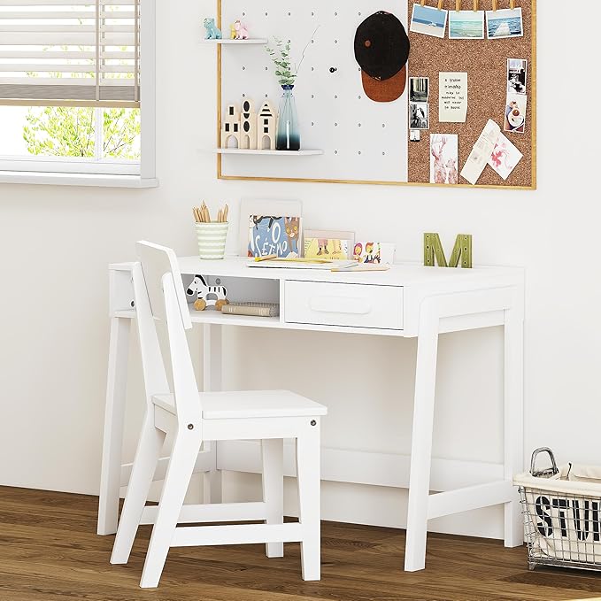 UTEX Kids Desk and Chair Set, Study Desk for Kids with Drawers, Wooden Children Table Set, Student Writing Desk Computer Workstation for Bedroom & Study Room