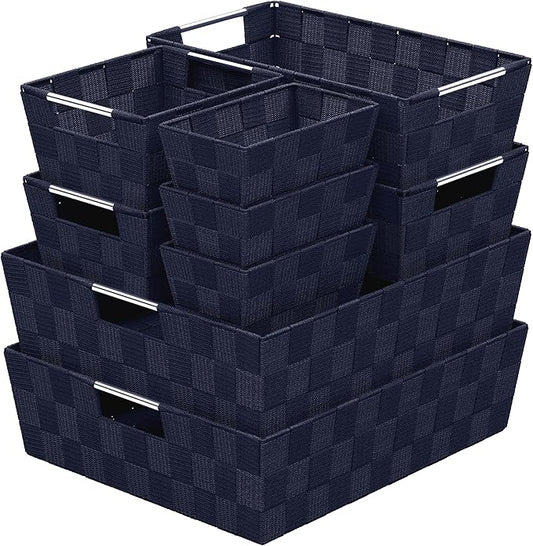 NEATERIZE Baskets For Organizing Set Of 9 Navy - Storage Baskets For Shelves - Perfect Closet Organizer Bins, Bathroom Basket, and Pantry Basket - Small Storage Bin For Shelves - Bin For Organization