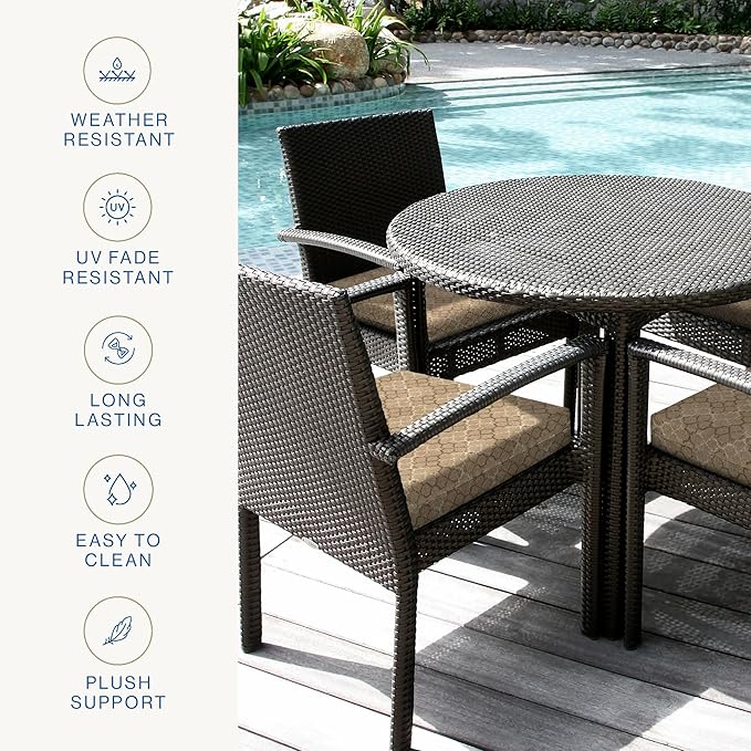 Honeycomb Outdoor Essentials Set of 2 Square Seat Pads, 19 x 19, Courtyard Geo Almond Dining Chair Cushions for Patio Furniture