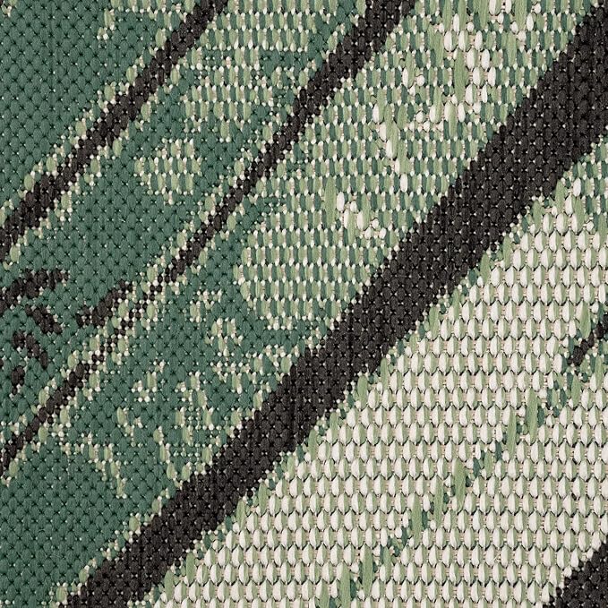 Outdoor Rug Black Green with Floral Palm Leaf Design Waterproof, Size: 3'11" x 5'7"