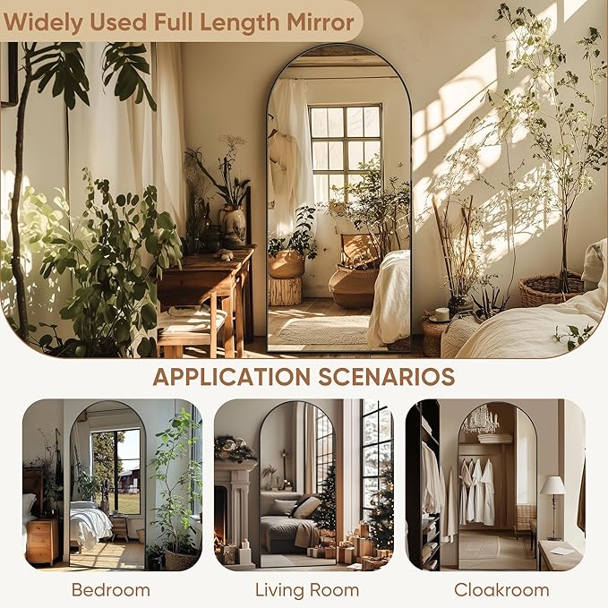 Full Length Mirror, 76"x34" Oversized Arched Mirror Large Standing Mirrors, Tall Mirrors Body Floor Mirror for Bedroom Living Room Aluminum Frame,Black