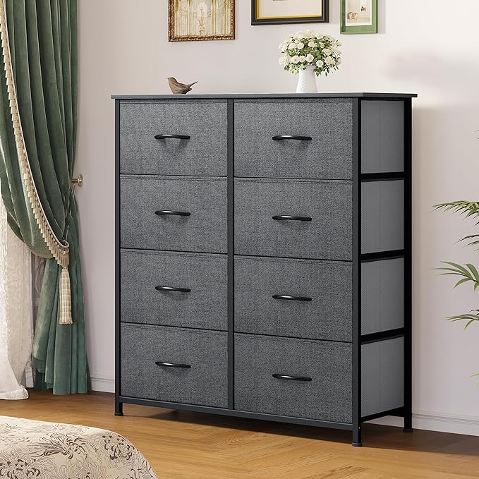 YITAHOME Dresser for Bedroom, Tall Dresser with 8 Drawers, Storage Tower with Fabric Bins, Chest of Drawers for Closet & Living Room