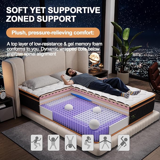 Full Mattress 12 Inch, Hybrid Mattress Full Size Bed in a Box, Memory Foam and Individual Pocket Springs, Edge Support, Motion Isolation & Pressure Relief, Medium Firm, 365-Night Trial