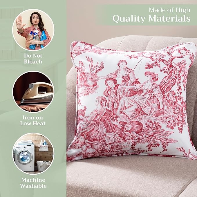 Maison d' Hermine Decorative Pillow Covers 20x20 Inch Square 100% Cotton Throw Pillow Covers with Invisible Zipper for Living Room Couch, Chair, Sofas, Bedroom, Home (The Miller - Red (White))