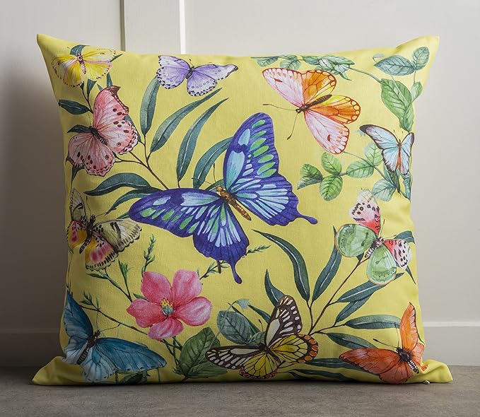 Maison d' Hermine Decorative Pillow Covers 18 x 18 Inch Square 100% Cotton Throw Pillow Covers with Invisible Zipper for Living Room Couch, Chair, Sofas, Bedroom, Home (Hesperides - Papillon)