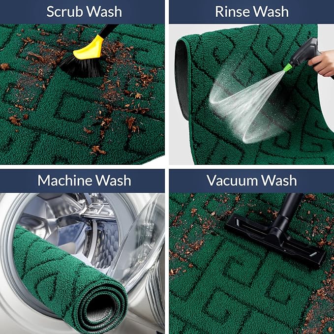Walensee Indoor Doormat, Front Door Mat for Entrance (32"x48" Green) Machine Washable Entryway Rug, Non Slip Trapper Door Rugs Absorbent Dirt Low Profile Shoes Scraper Inside Floor Mats