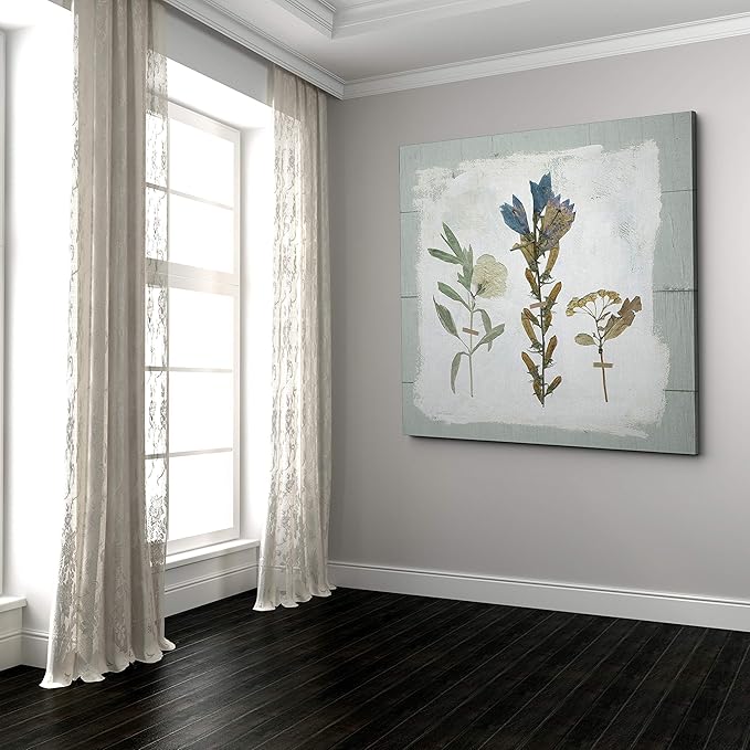 Wexford Home Pressed Flowers on Shiplap Gallery Wrapped Canvas Wall Art, 24x24 (18762-24x24)