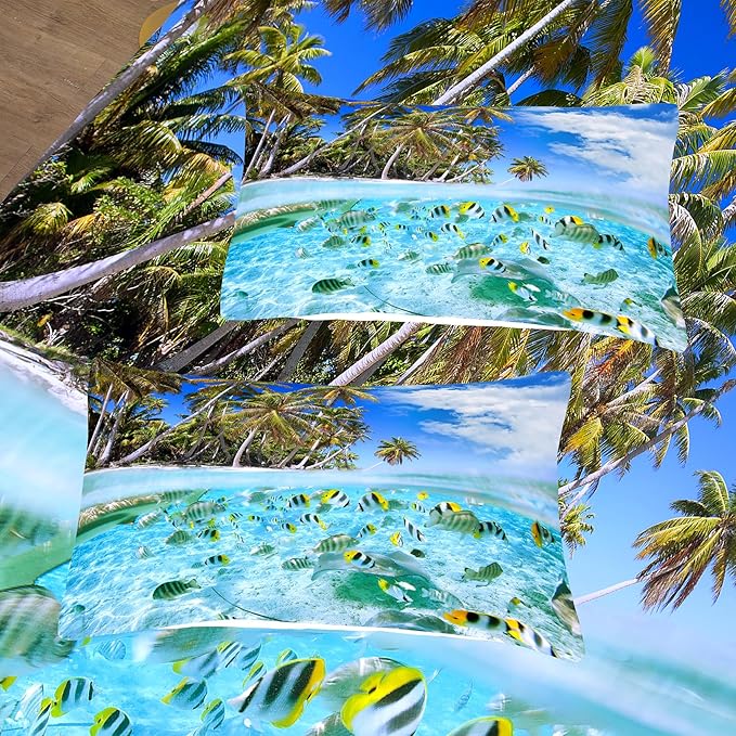Tailor Shop Coastal Comforter Sets Coastal Bedding Sets Queen Size Beach Themed Fish Bedding Set Sea Ocean Bed Sets with 1 Comforter 2 Pillowcases…