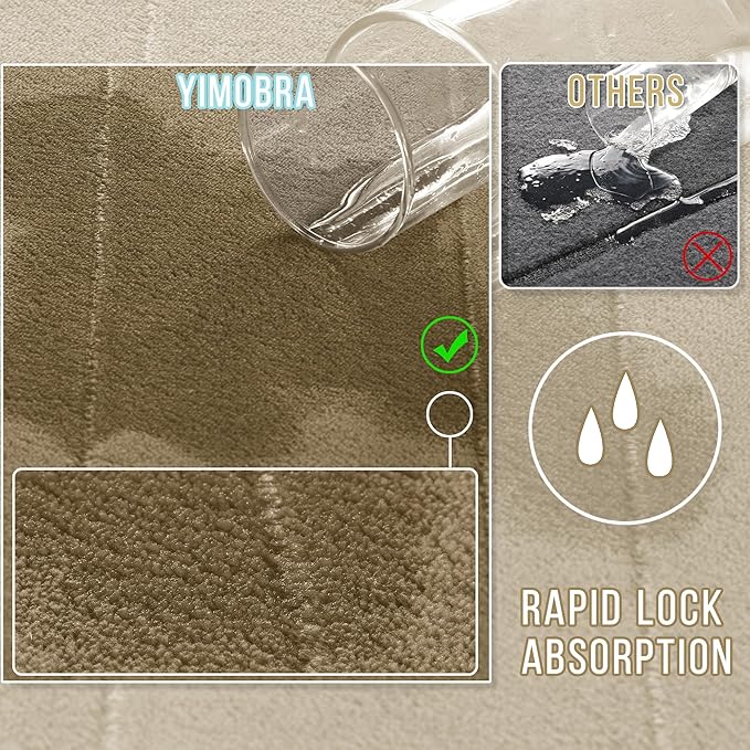 Yimobra Memory Foam Bath Mat, Super Soft Absorbent Bathroom Rug Non Slip 24x17 Inch, Quick Dry, Machine Washable Floor Carpet for Tub Shower, Home Decor Accessories, Pale Khaki