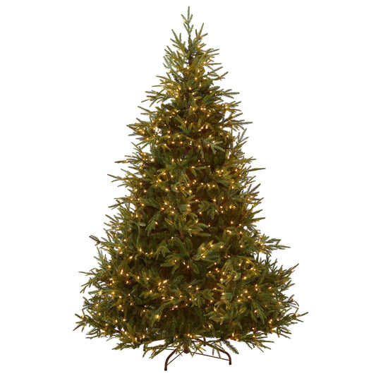 National Tree Company Pre-Lit 'Feel Real' Artificial Full Christmas Tree, Green, Frasier Grande, White Lights, Includes Stand, 7.5 Feet