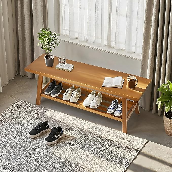 31.5" Farmhouse Solid Wood Bench, Small Long Rustic Storage Entryway Bench for Indoor, Bedroom,Dining Room, Living Room and Hallway