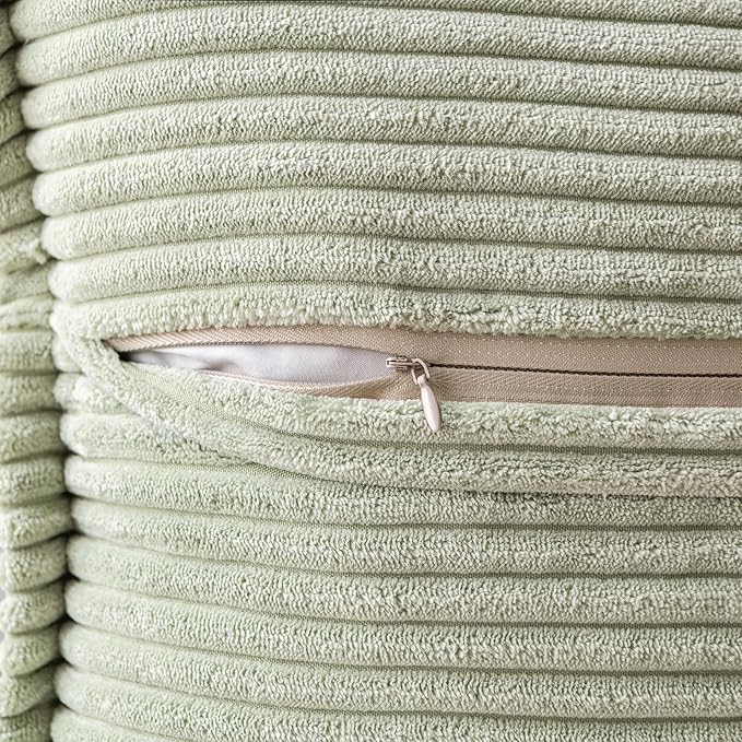 MIULEE Decorative Throw Pillow Covers for Couch Bed Livingroom 18x18 Inch Set of 2 Light Green Boho Accent Throw Pllows Broadside Striped Patchwork Soft Corduroy Summer Pillowcases