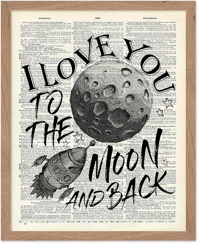 Poster Master Dictionary Art Poster - I Love You To The Moon and Back Print - Motivational Art - Gift for Him, Her & Lovers - Romantic Decor for Dorm, Bedroom or Living Room, 16x20 Beige Framed