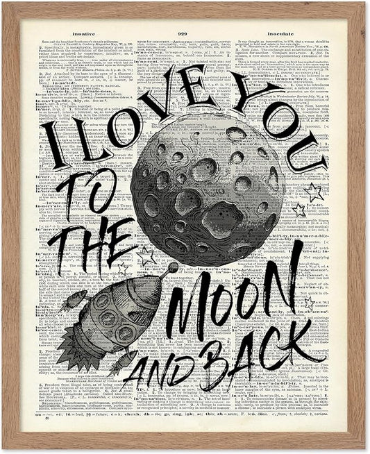 Poster Master Dictionary Art Poster - I Love You To The Moon and Back Print - Motivational Art - Gift for Him, Her & Lovers - Romantic Decor for Dorm, Bedroom or Living Room, 16x20 Beige Framed