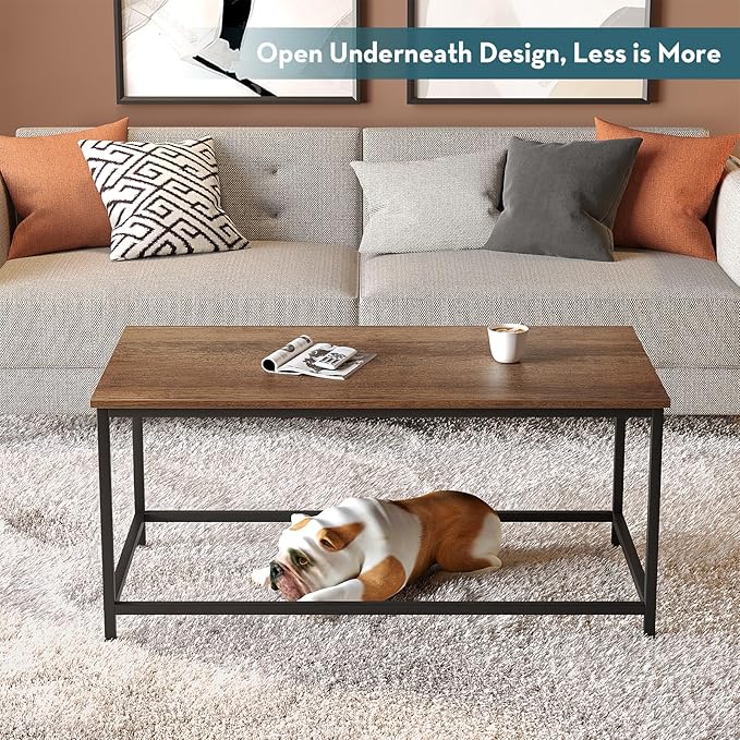 SAYGOER Coffee Table Simple Modern Rectangular Center Table Open Space Minimalist for Living Room Home Office Industrial Cocktail Tables, 39.37 x 19.69 x 17.72, Dark Walnut