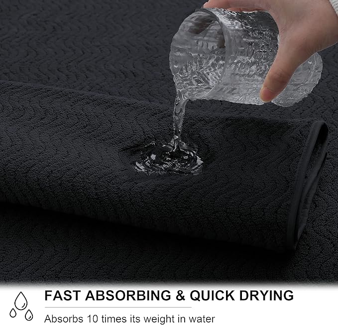 Ultra Soft Bath Towel Set of 4, Black Extra Large Textured Microfiber Luxury Towels 35x70 in, Quick Dry, Highly Absorbent, Fluffy, Oversized, for Bathroom Shower Pool Hotel Beach