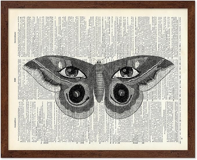 Poster Master Dictionary Art Poster - Butterfly Print - Eyes on Wings Art - Insect Art - Gift for Men, Women & Animal Lover - Gothic Decor for Living Room, Bedroom or Dorm, 16x20 Brown Framed