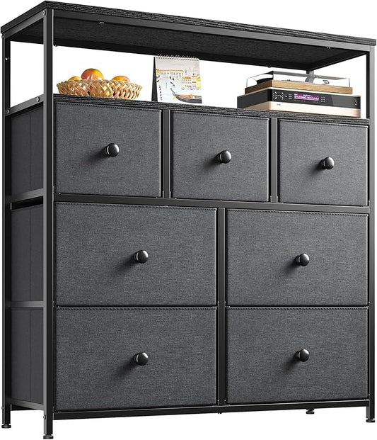 EnHomee Tv Stand for Bedroom with 7 Fabric Dressers and 2 Shelves，Dressers & Chests of Drawers for Closet，Hallway，Entryway，Dormitory，Clothes Storage，Grey