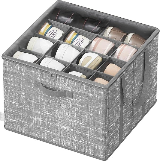 SONGMICS Shoe Organizer for Closet, Fits 16 Pairs, Shoe Storage Bin, Fabric Container with Handles and Clear Cover, for Bedroom, Entryway, Closet, Cattail Gray ULSP601G01
