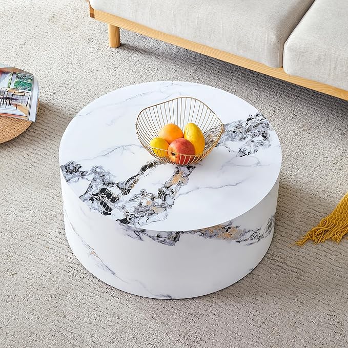 Modern Coffee Table,27.5Inch Round Top Tea Table,Living Room Center Table with Texture for Living Room,Office,Apartment