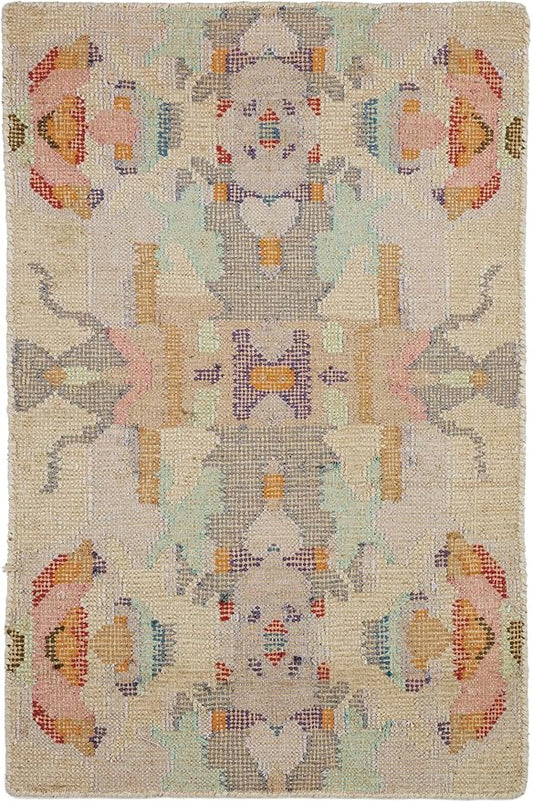 Dash and Albert Chapel Hill Cotton Area Rug - 3' x 5' Multicolor Geometric Hand Loom Knotted Accent Rug - Durable, Low Pile, High Traffic Living Room, Hallway