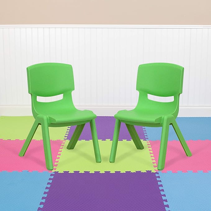 EMMA + OLIVER 2 Pack Green Plastic Stackable School Chair with 10.5" H Seat, Preschool Chair