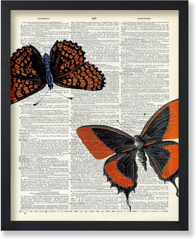 Poster Master Dictionary Art Poster - Butterflies Print - Moth Art - Butterfly Art - Insect Art - Gift for Men, Women & Animal Lover - Chic Decor for Living Room or Bedroom - 11x14 UNFRAMED Wall Art