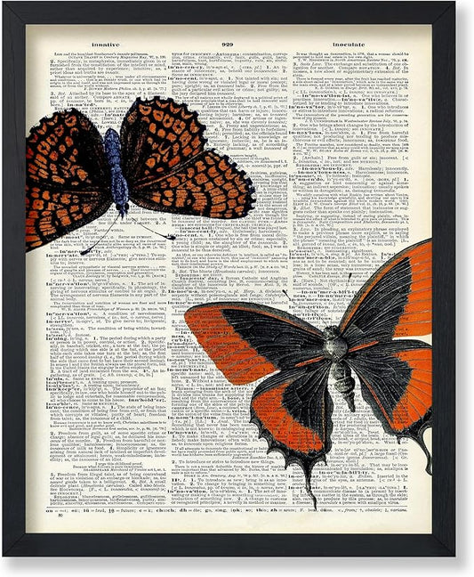 Poster Master Dictionary Art Poster - Butterflies Print - Moth Art - Butterfly Art - Insect Art - Gift for Men, Women & Animal Lover - Chic Decor for Living Room or Bedroom - 11x14 UNFRAMED Wall Art