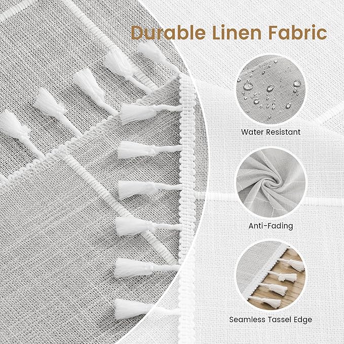 puredown® Plaid Rectangle Tablecloth, Waterproof Cotton Linen Tablecloth with Tassel, Rustic Farmhouse Table Cloths for Kitchen Dining Outdoor, 55"x102",8-10 Seats, Gray
