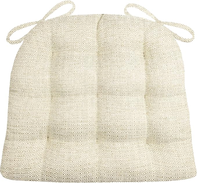 Barnett Home Decor Brisbane Natural Dining Chair Cushions with Ties - 16.5 x 18 Size Medium Chair Pad - Latex Foam Fill, Reversible - Made in USA (Ivory)