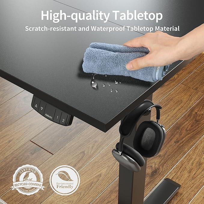 Agilestic Electric Standing Desk, Large 60 x 24 Inches Height Adjustable Desk, Sit Stand up for Work Office Home, Ergonomic Rising Gaming Computer Table with Memory Preset, Black