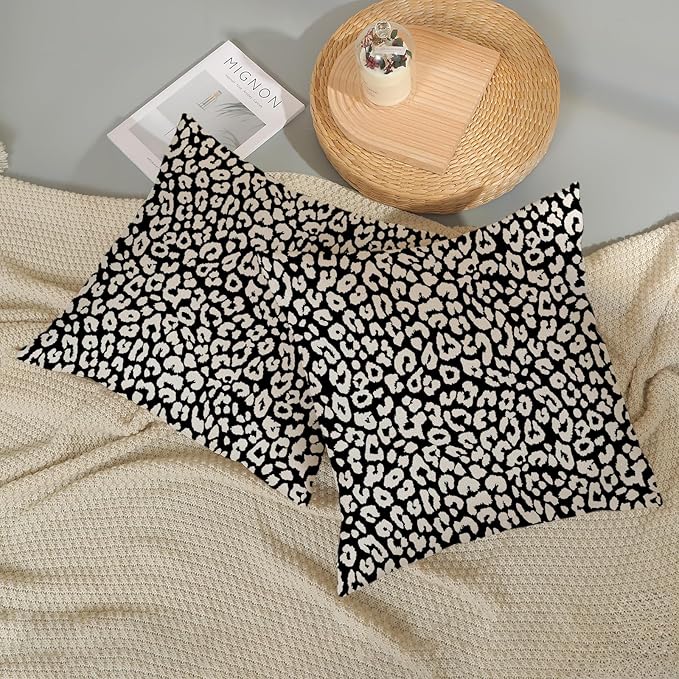Leopard Print Pillow Covers 18x18 Pack of 2 Black Beige Animal Pattern Cheetah Decorative Throw Pillow Cover Outdoor Decor Boho Abstract Modern Pillowcase Farmhouse Cushion Case for Couch Sofa