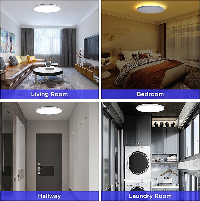 ocioc 18inch Flush Mount Ceiling Light Fixture with Remote Control, 40W, 2000K Nightlight, 3000K-6500K Color Changeable, LED Ceiling Light for Living Room/Bedroom/Kitchen White