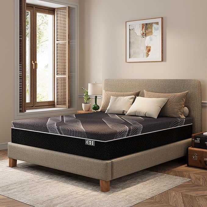 CH CHARME HOUSE 12 Inch Full Mattress, Bamboo-Charcoal Memory Foam Mattress, Cooling & Pressure Relief, Bed in a Box, Foam Made in USA & CertiPUR-US Certified, 54'x75'x12', Black