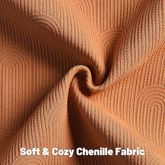 FUTEI Burnt Orange Chenille Decorative Throw Pillow Covers 12x20 Inch Set of 2,Soft Cozy Striped Geometric Patterns Lumbar Pillow Cases,Modern Home Decor for Couch Bed Living Room