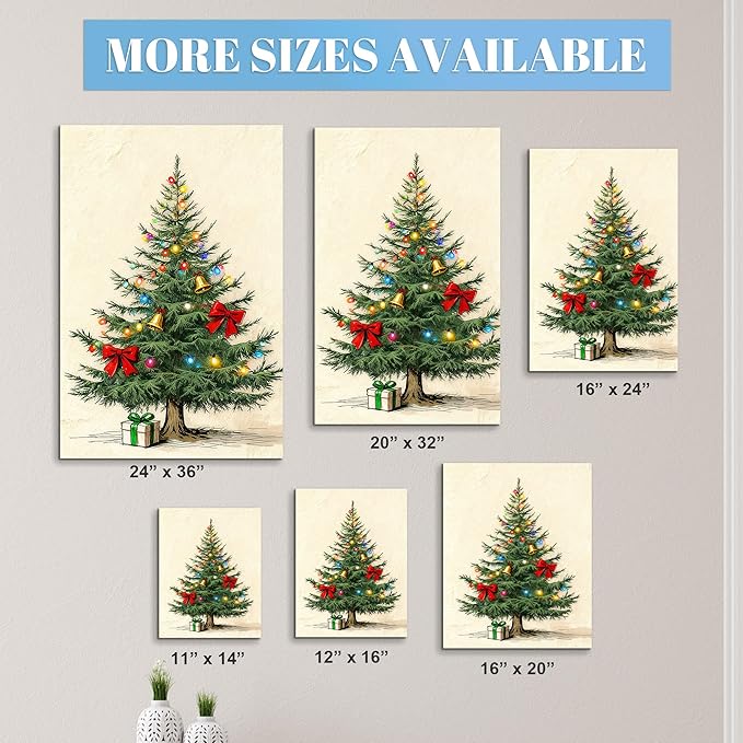 Framed Christmas Pictures Wall Decor,Vintage Pine Tree Prints,Winter Christmas Canvas Wall Art Decoration for Bedroom Bathroom Living Room Rustic Xmas Holiday Gifts (Christmas Tree 9, 16'' X 20'')