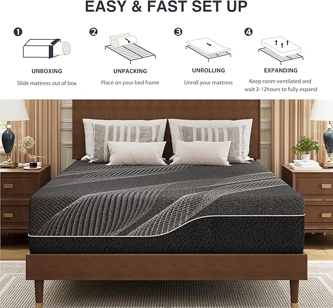 Queen Mattress 14 Inch Charcoal Memory Foam in a Box, CertiPUR-US Certified, Fiberglass Free, Gel Double Mattress, Made in The USA of US Foam, 80" × 60" × 14", Medium
