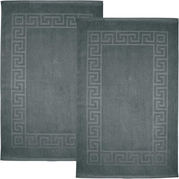 DAN RIVER Greek Bath Mat - Grey, 100% Ring Spun Cotton, Pack of 2, 20x32 inches, 800 GSM, Non-Slip, Absorbent, Quick Drying, Machine Washable Bathroom Floor Mats for Shower, Kitchen & Bath