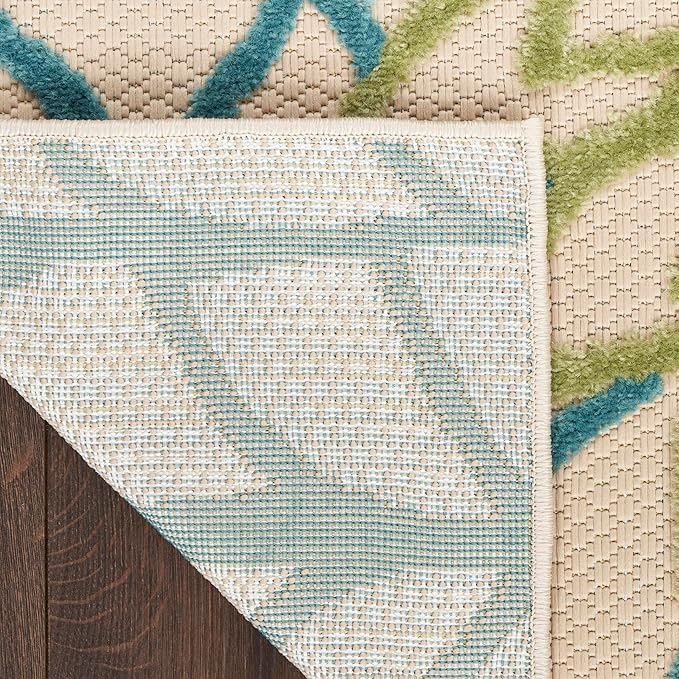 Nourison Home Aloha Indoor-Outdoor Green Multicolor 10' x 14' Area Rug, Easy Cleaning, Non Shedding, Bed Room, Living Room, Dining Room, Backyard, Patio, Deck (10x14)