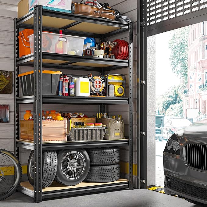 REIBII Storage Shelves 2020LBS Garage Shelving Heavy Duty Metal Shelving 5 Tier Metal Shelf for Kitchen Warehouse Basement 28" W x 12" D x 59.8" H, 4 Pack