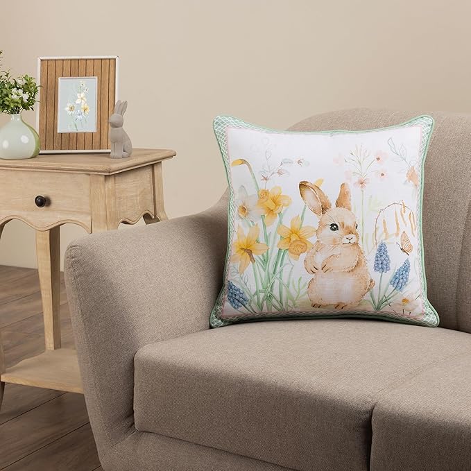 Maison d' Hermine Decorative Pillow Cover 100% Cotton 18 Inch x 18 Inch Square Toile Washable Cushion Covers with Invisible Zipper for Couch, Bedroom, Home,Easter Dew